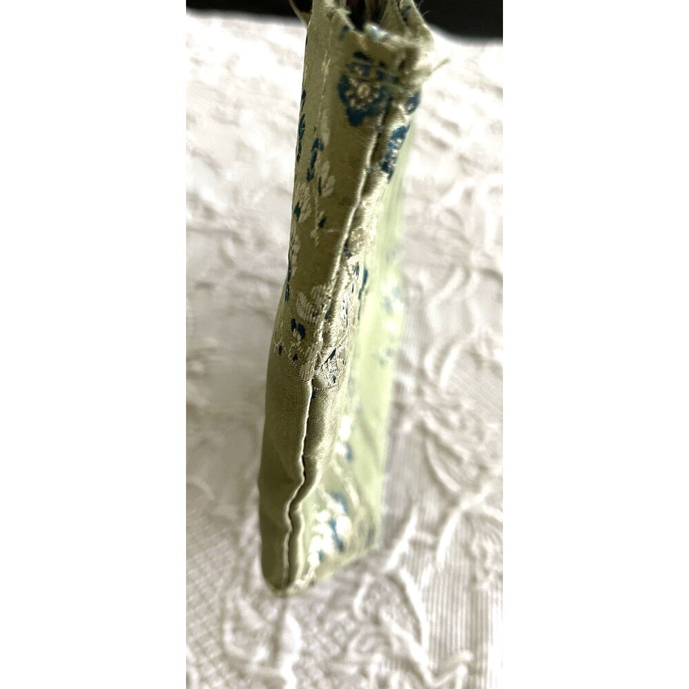 Asian Inspired Green Floral Handbag Brown Bamboo Handles - Picture 6 of 15